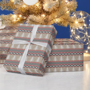 Ugly Sweater Knit Christmas Pattern   Tan Wrapping Paper