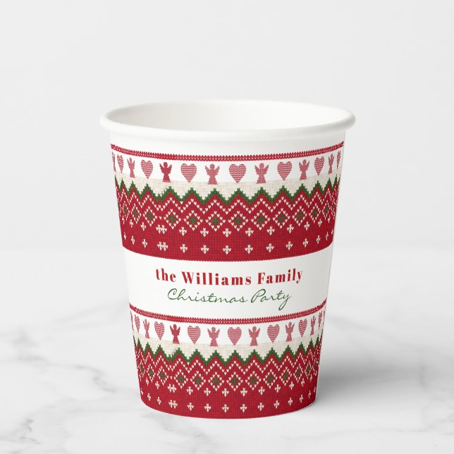 Ugly Sweater Knitted Hygge Angels Hearts Christmas Paper Cups (Back)