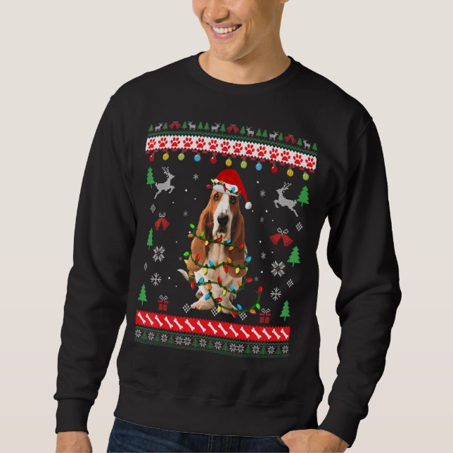 Ugly Sweater Lights Basset Hound Santa Dog (Front)