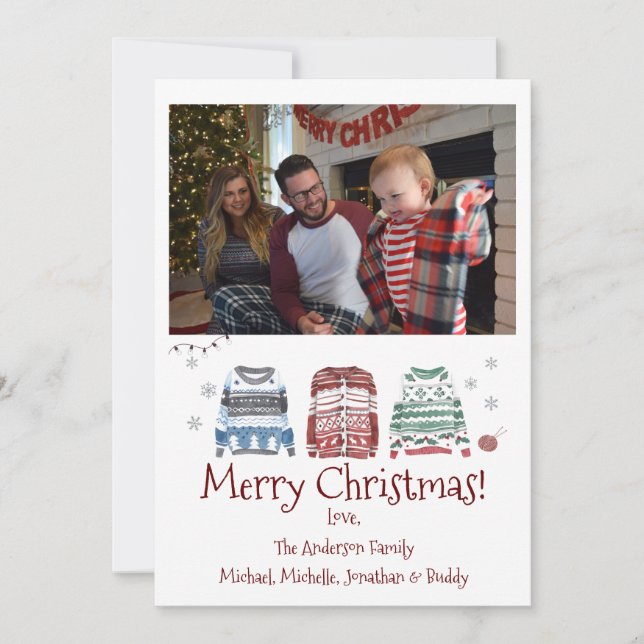 Ugly Sweater Merry Christmas with Photo Holiday Card (Front)
