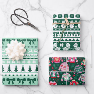 Ugly Sweater Mint and Dark Green Christmas Wrapping Paper Sheet