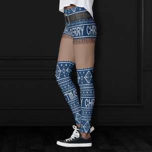 Ugly Sweater Navy Blue Short Skirt   Dark Skin Leggings