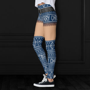 Ugly Sweater Navy Blue Short Skirt   Medium Skin Leggings