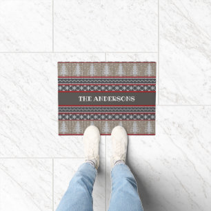 Ugly Sweater Nordic Knit Christmas Pattern   Tan Doormat