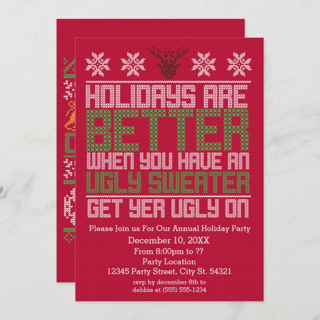 Ugly Sweater Party Holiday Invitations (Front/Back)