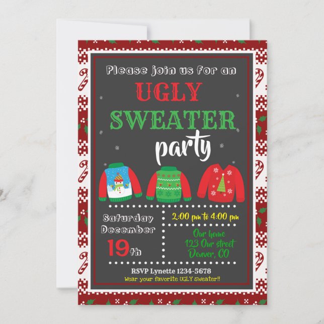 Ugly sweater party invitation Christmas invite (Front)