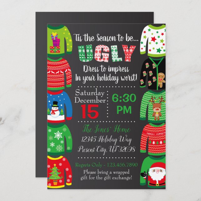 Ugly Sweater Party Invitation - Christmas Party (Front/Back)