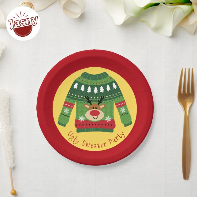 Ugly Sweater Party Reindeer Paper Plate (Creator Uploaded)