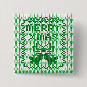 Ugly sweater pattern jingle bells and Merry Xmas w 15 Cm Square Badge