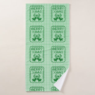 Ugly sweater pattern jingle bells and Merry Xmas w Bath Towel