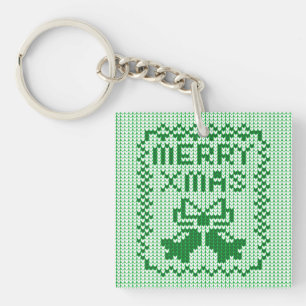 Ugly sweater pattern jingle bells and Merry Xmas w Key Ring