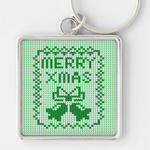 Ugly sweater pattern jingle bells and Merry Xmas w Key Ring