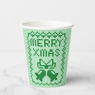 Ugly sweater pattern jingle bells and Merry Xmas w Paper Cups