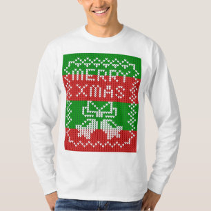 Ugly sweater pattern jingle bells Merry Xmas yarn