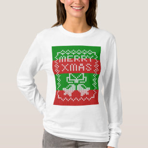 Ugly sweater pattern jingle bells Merry Xmas yarn