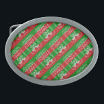 Ugly sweater pattern jingle bells Merry Xmas yarn Belt Buckle<br><div class="desc">Knitting pattern in ugly sweater style with jingle bells and Merry Xmas text</div>