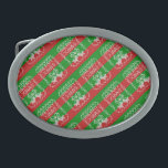 Ugly sweater pattern jingle bells Merry Xmas yarn Belt Buckle<br><div class="desc">Knitting pattern in ugly sweater style with jingle bells and Merry Xmas text</div>