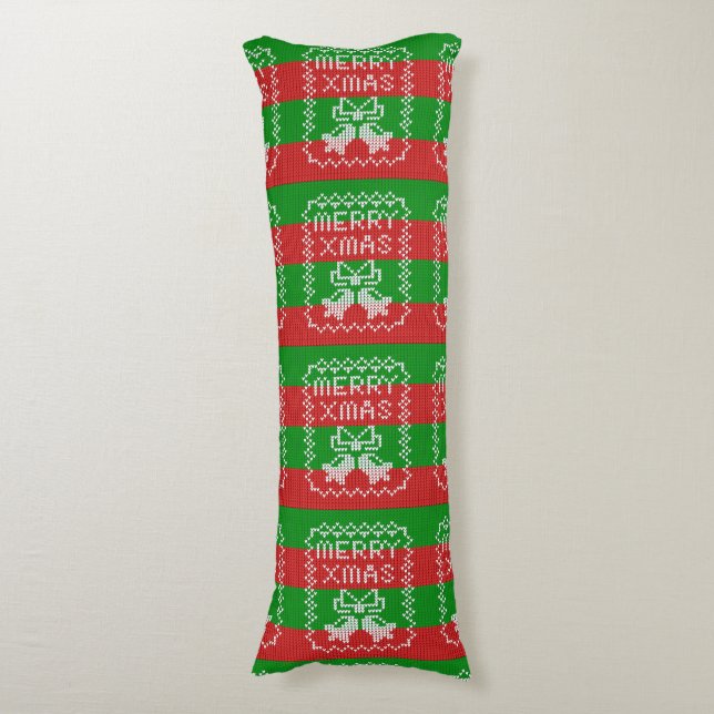 Ugly sweater pattern jingle bells Merry Xmas yarn Body Cushion (Front Vertical)