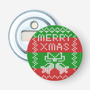 Ugly sweater pattern jingle bells Merry Xmas yarn Bottle Opener