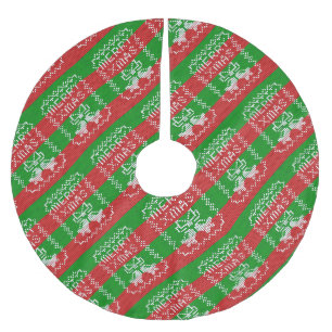 Ugly sweater pattern jingle bells Merry Xmas yarn Brushed Polyester Tree Skirt