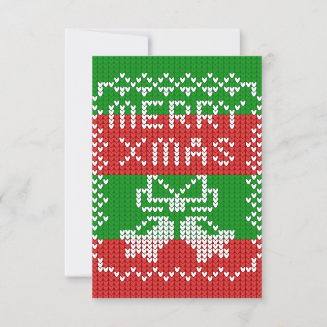 Ugly sweater pattern jingle bells Merry Xmas yarn Card (Front)