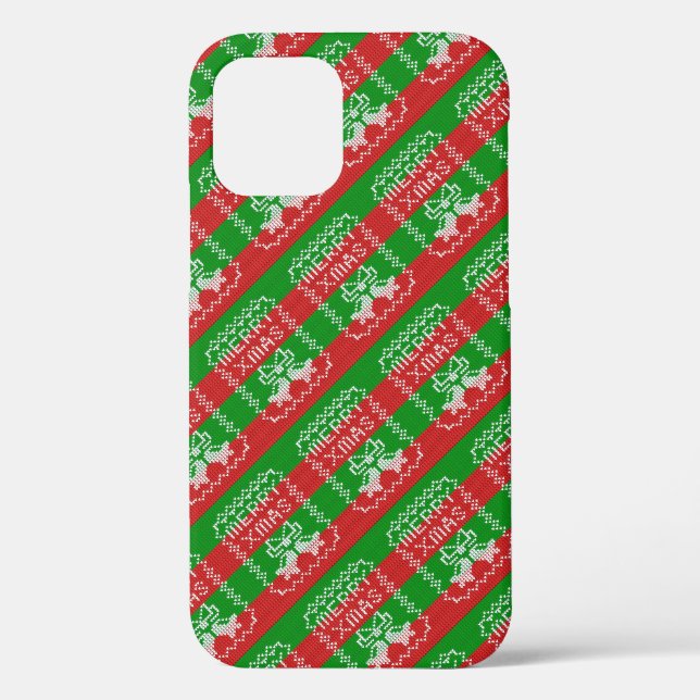 Ugly sweater pattern jingle bells Merry Xmas yarn Case-Mate iPhone Case (Back)