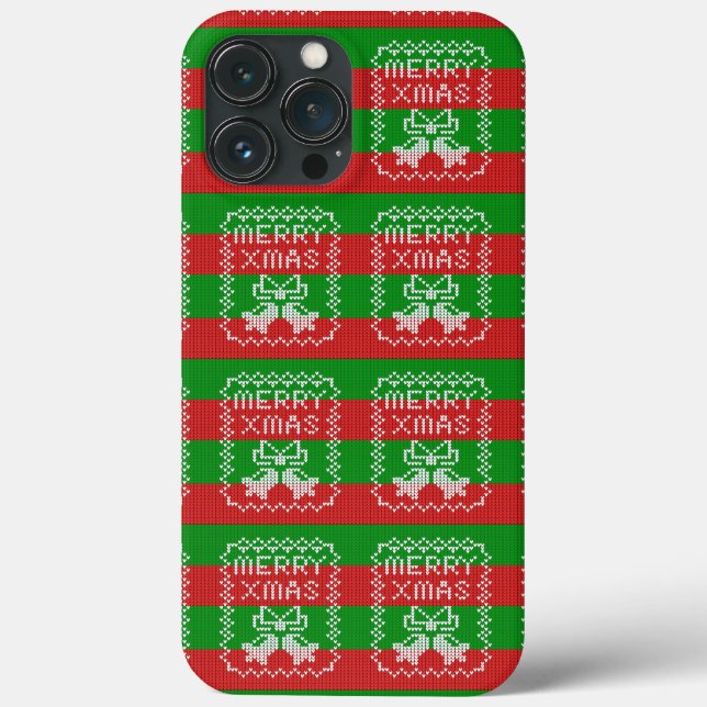 Ugly sweater pattern jingle bells Merry Xmas yarn Case-Mate iPhone Case (Back)