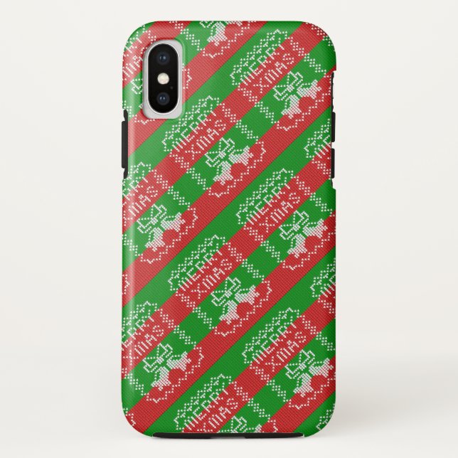 Ugly sweater pattern jingle bells Merry Xmas yarn Case-Mate iPhone Case (Back)