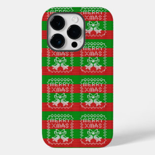 Ugly sweater pattern jingle bells Merry Xmas yarn Case-Mate iPhone 14 Pro Case