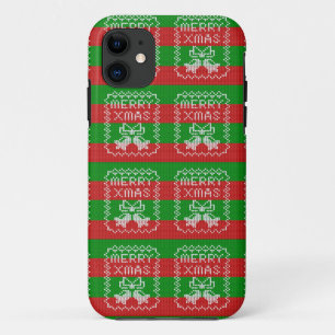 Ugly sweater pattern jingle bells Merry Xmas yarn Case-Mate iPhone Case