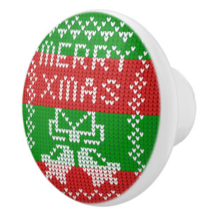 Ugly sweater pattern jingle bells Merry Xmas yarn Ceramic Knob