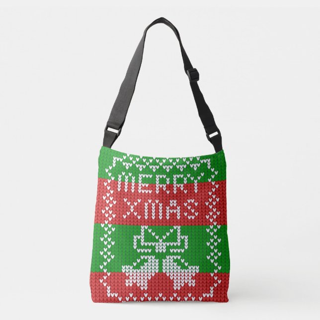 Ugly sweater pattern jingle bells Merry Xmas yarn Crossbody Bag (Front)