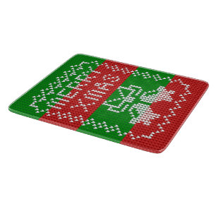 Ugly sweater pattern jingle bells Merry Xmas yarn Cutting Board