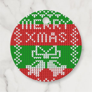 Ugly sweater pattern jingle bells Merry Xmas yarn Favour Tags
