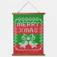 Ugly sweater pattern jingle bells Merry Xmas yarn
