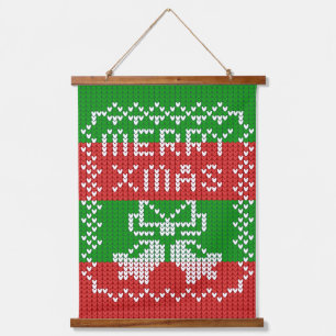 Ugly sweater pattern jingle bells Merry Xmas yarn Hanging Tapestry
