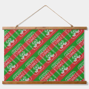 Ugly sweater pattern jingle bells Merry Xmas yarn Hanging Tapestry