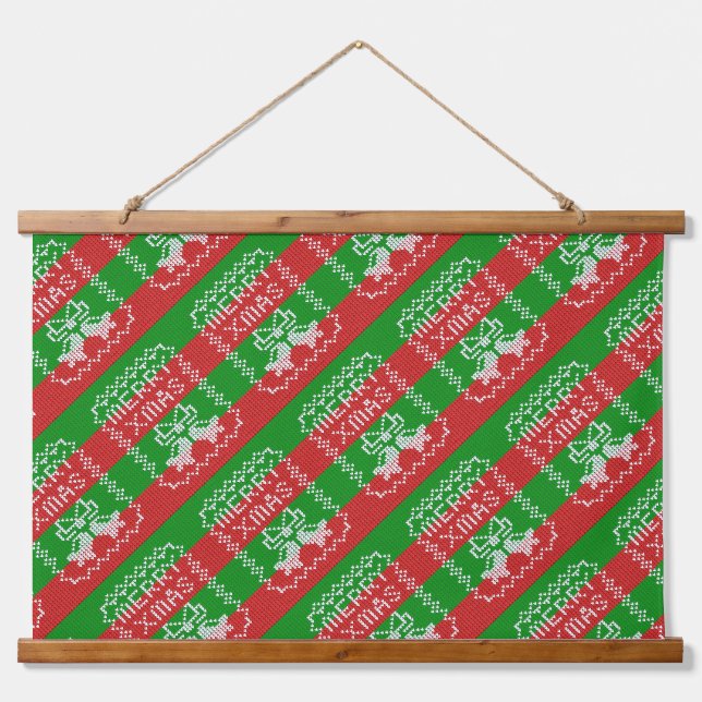 Ugly sweater pattern jingle bells Merry Xmas yarn Hanging Tapestry (Front)