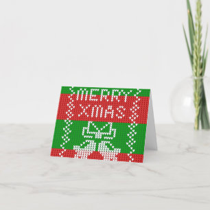 Ugly sweater pattern jingle bells Merry Xmas yarn Holiday Card