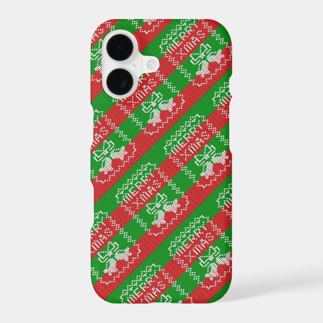 Ugly sweater pattern jingle bells Merry Xmas yarn iPhone Case (Back)