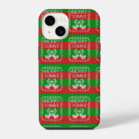 Ugly sweater pattern jingle bells Merry Xmas yarn
