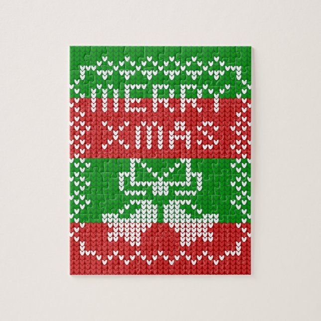 Ugly sweater pattern jingle bells Merry Xmas yarn Jigsaw Puzzle (Vertical)