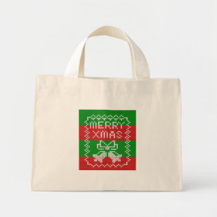 Ugly sweater pattern jingle bells Merry Xmas yarn Mini Tote Bag