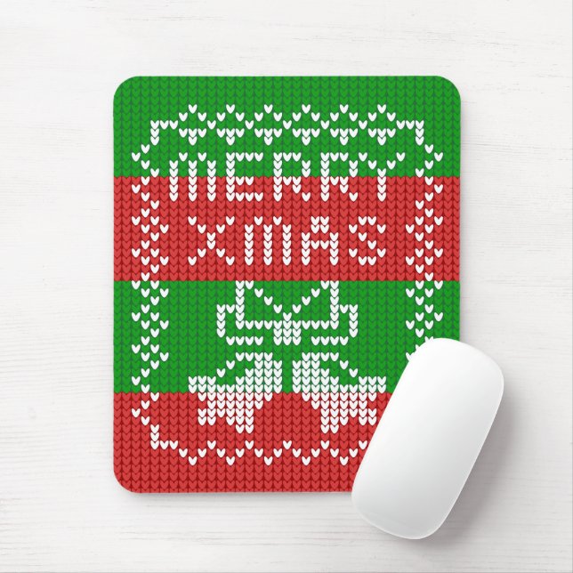 Ugly sweater pattern jingle bells Merry Xmas yarn Mouse Pad (With Mouse)