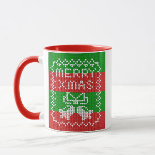 Ugly sweater pattern jingle bells Merry Xmas yarn Mug