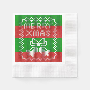 Ugly sweater pattern jingle bells Merry Xmas yarn Napkin