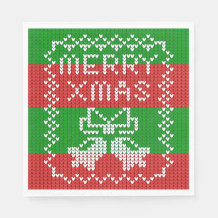 Ugly sweater pattern jingle bells Merry Xmas yarn Napkin