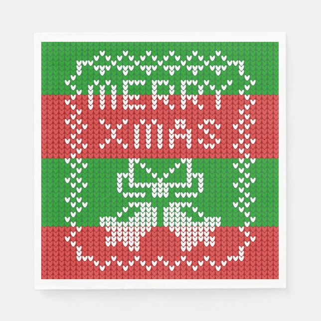 Ugly sweater pattern jingle bells Merry Xmas yarn Napkin (Front)