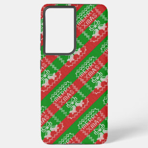 Ugly sweater pattern jingle bells Merry Xmas yarn Samsung Galaxy Case