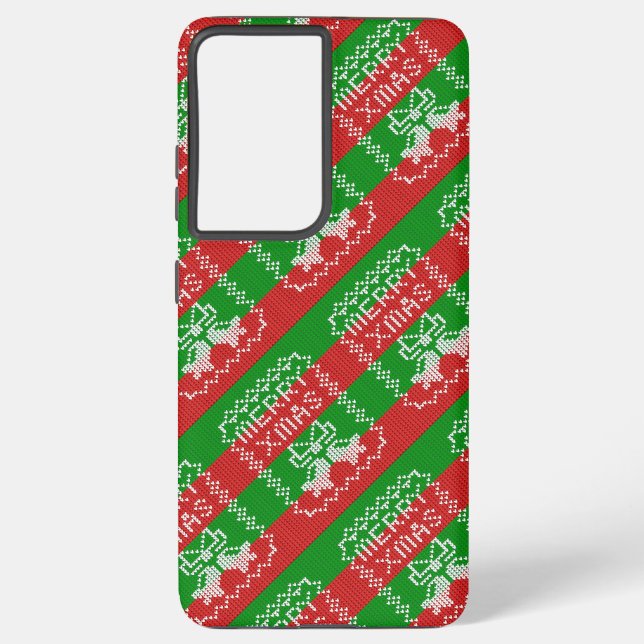 Ugly sweater pattern jingle bells Merry Xmas yarn Samsung Galaxy S21+ Case (Back)